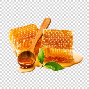 Honeycomb With Honey Spoon And Leaf PNG