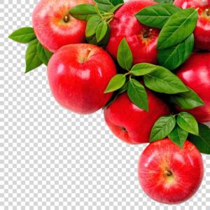 Red Apples With Green Leaves PNG