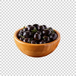 Black Olives In Wooden Bowl PNG