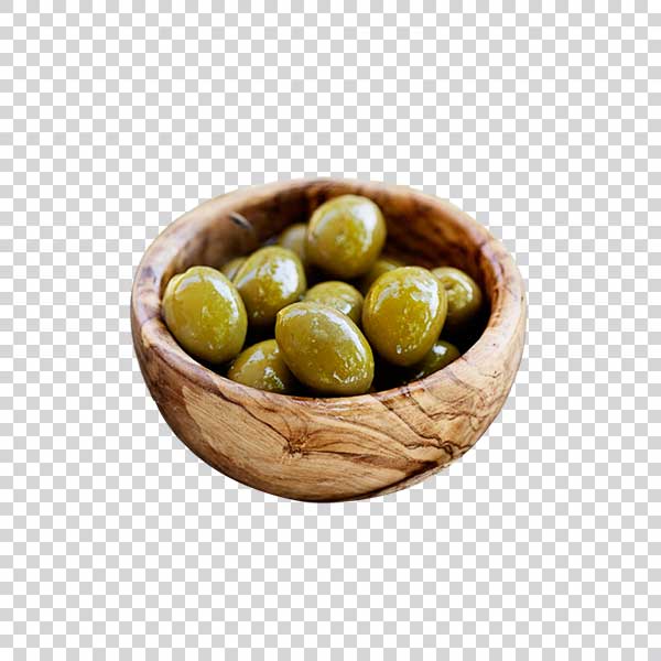 Close Up Of Olives In Wooden Bowl PNG