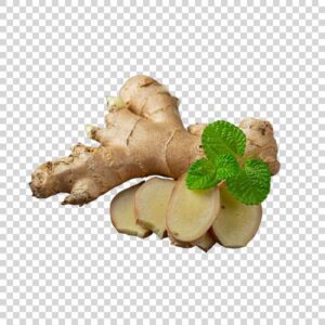 Ginger Root Slices With Green Leaf PNG