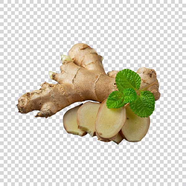 Ginger Root Slices With Green Leaf PNG