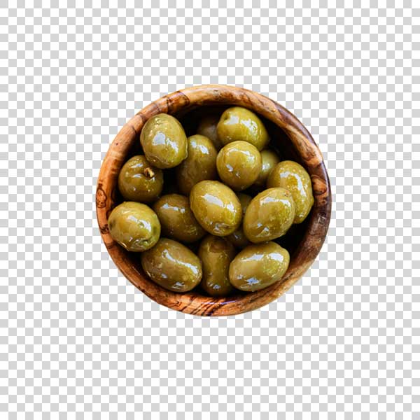 Green Olives In Wooden Bowl PNG