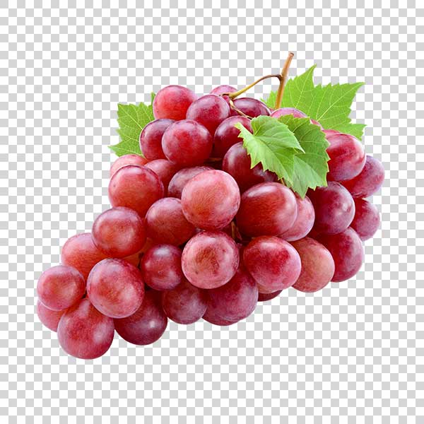 Appetizing Red Grapes With Green Leaves Close Up PNG