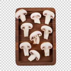 Close Up Of Sliced Organic Mushrooms On Wooden Board PNG