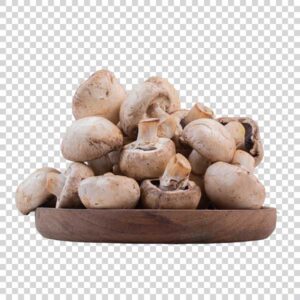 Fresh Bunch Raw Mushrooms On Wooden Plate PNG