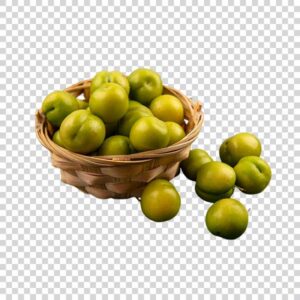 Green Plums Wicker Basket Side View PNG