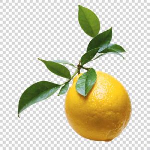 Ripe Lemon With Green Leaves Transparent Background PNG