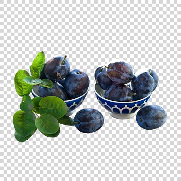 Ripe Plums With Green Leaves Close Up PNG