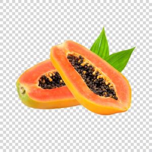 Shot Of Tasty Papayas With Green Leaves PNG