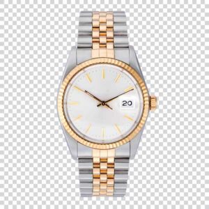 Elegant Wrist Watch With Silver Golden Chain Transparent PNG