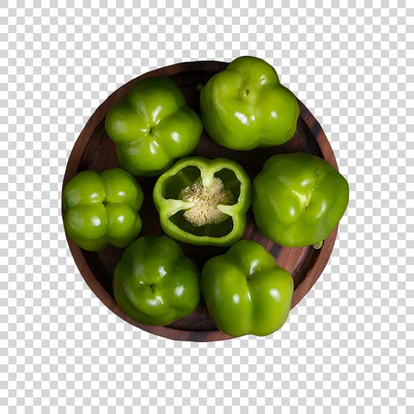 Fresh Bell peppers Inside Wooden Bowl Transparent PNG