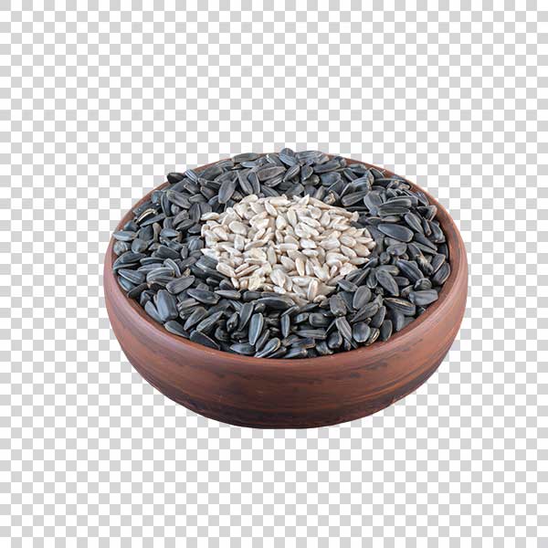 Fresh Sunflower Seeds Inside Wooden Bowl PNG