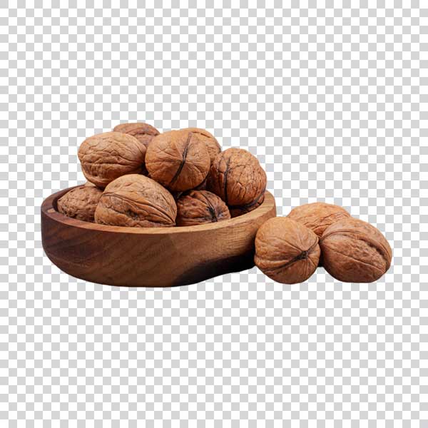 Natural Walnuts Inside Wooden Bowl Transparent PNG