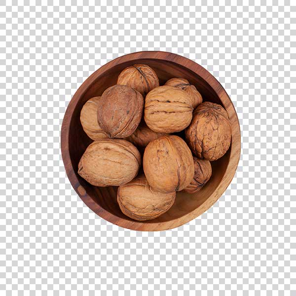 Shot Of Big Walnuts Inside Wooden Bowl PNG