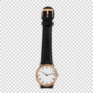 Stylish Black Wrist Watch White Surface Front View PNG